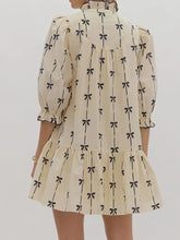 Bow Print Button Front Shirt Dress